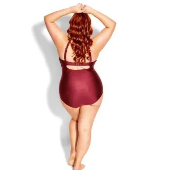 725-18 City Chic Merlot Cancun Underwire One-Piece Swimsuit Size S (16) - Picture 7 of 12